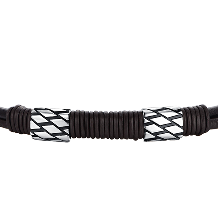 BRACELET HOMME EN CUIR MARRON AVEC ÉLÉMENTS EN ACIER