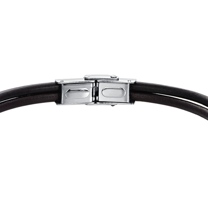 BRACELET HOMME EN CUIR MARRON AVEC ÉLÉMENTS EN ACIER