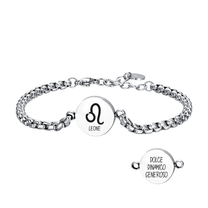BRACCIALE UOMO IN ACCIAIO SEGNO ZODIACALE LEONE PIASTRA