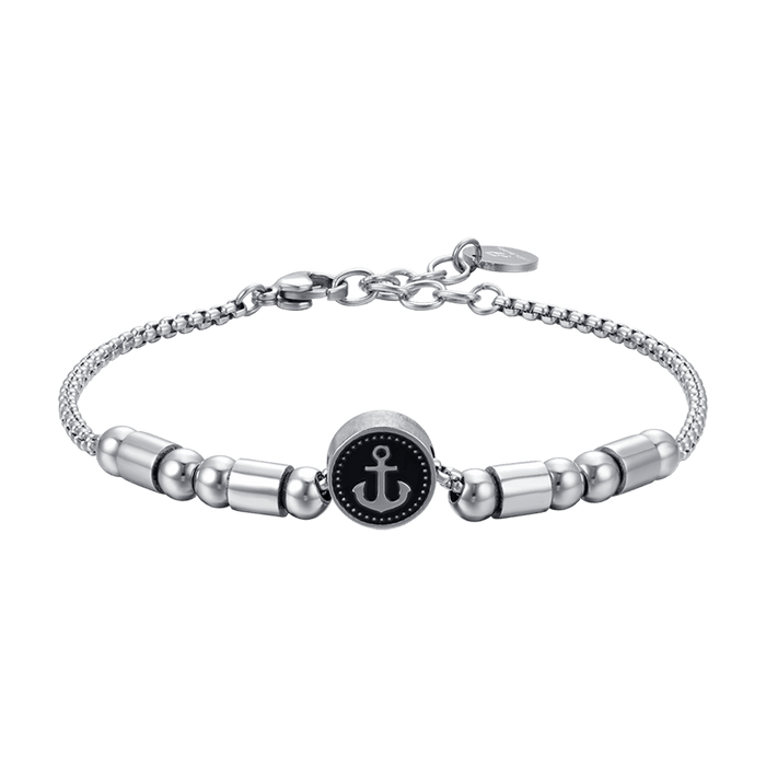 BRACELET HOMME EN ÉLÉMENT ACIER AVEC ANCRE ARGENTÉE ET ÉMAIL NOIR