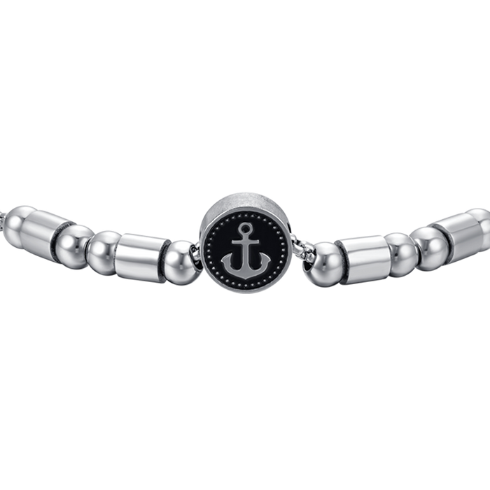 BRACELET HOMME EN ÉLÉMENT ACIER AVEC ANCRE ARGENTÉE ET ÉMAIL NOIR