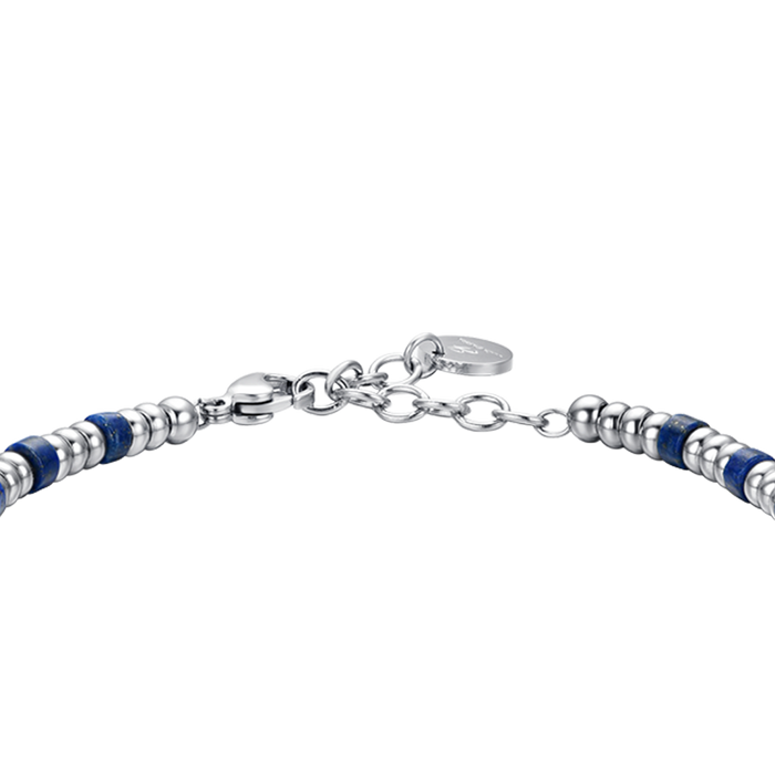 BRACELET HOMME EN ACIER AVEC ÉLÉMENTS ARGENTÉS ET PIERRES BLEUES