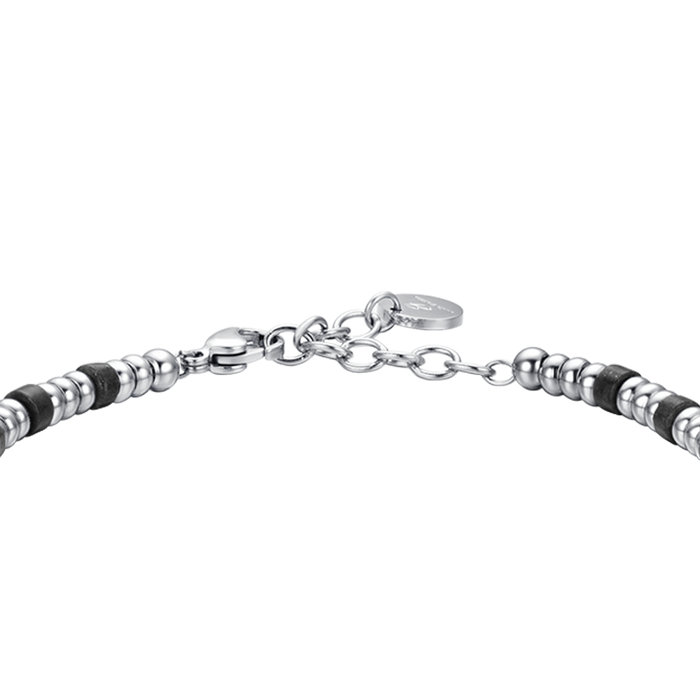 BRACELET HOMME EN ACIER AVEC ÉLÉMENTS ARGENTÉS ET PIERRES NOIRES