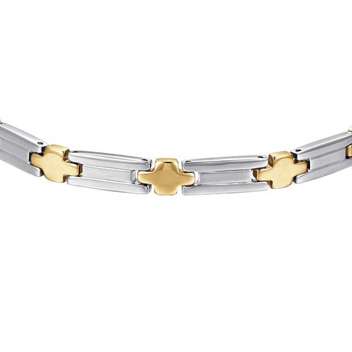 BRACELET HOMME EN ACIER AVEC CROIX EN OR IP
