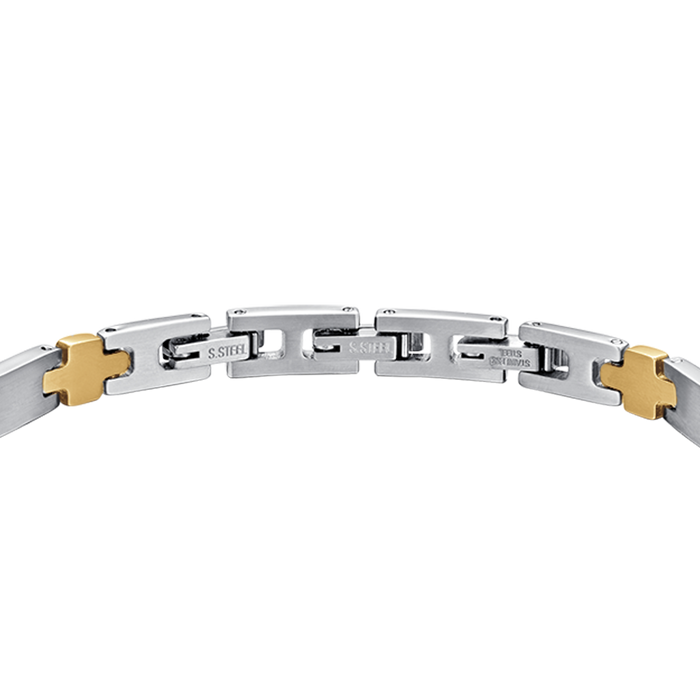 BRACELET HOMME EN ACIER AVEC CROIX EN OR IP