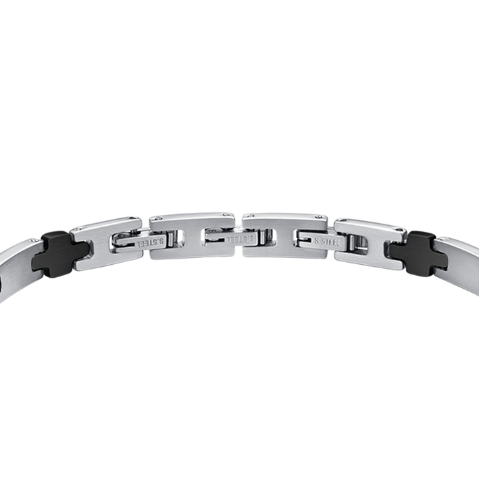 BRACELET HOMME EN ACIER AVEC PLAQUE ET CROIX IP NOIR