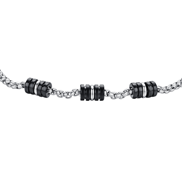 MEN'S BRACELET IN STEEL WITH BLACK IP AND SILVER ELEMENTS