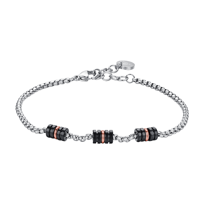 BRACELET POUR HOMME EN ACIER AVEC ÉLÉMENTS IP NOIR ET IP ROSE