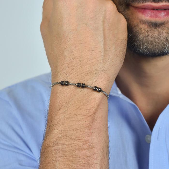 BRACELET POUR HOMME EN ACIER AVEC ÉLÉMENTS IP NOIR ET IP ROSE