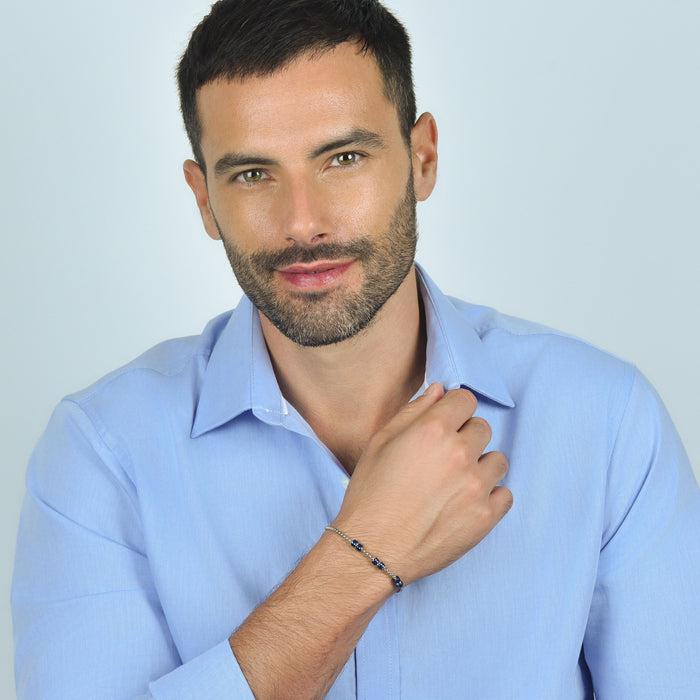 BRACELET HOMME EN ACIER AVEC ÉLÉMENTS IP BLEU ET ARGENT