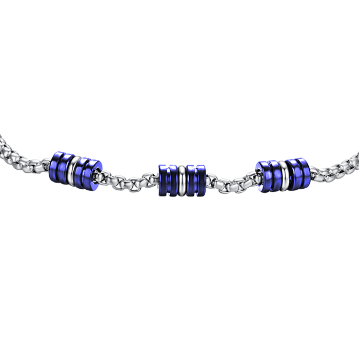 BRACELET HOMME EN ACIER AVEC ÉLÉMENTS IP BLEU ET ARGENT