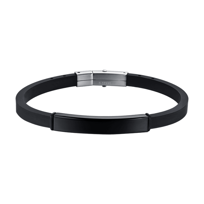 BRACELET EN SILICONE POUR HOMME AVEC PLAQUE EN ACIER IP NOIR