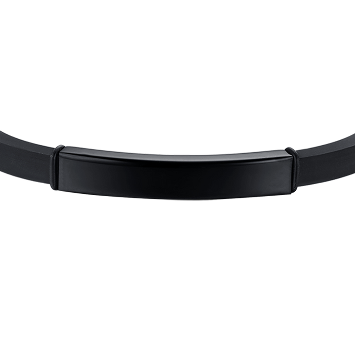BRACELET EN SILICONE POUR HOMME AVEC PLAQUE EN ACIER IP NOIR