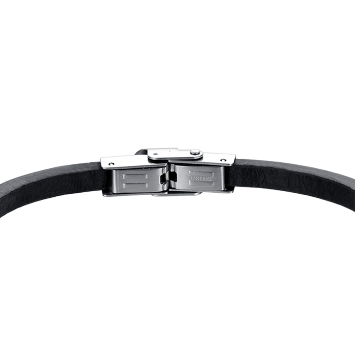 BRACELET EN CUIR POUR HOMME AVEC PLAQUE EN ACIER IP NOIR