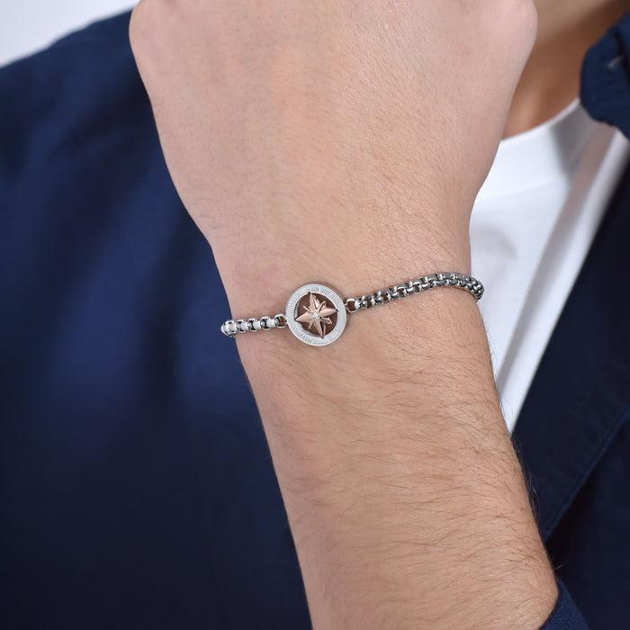 BRACELET HOMME EN ACIER AVEC ROSE DES VENTS IP ROSE