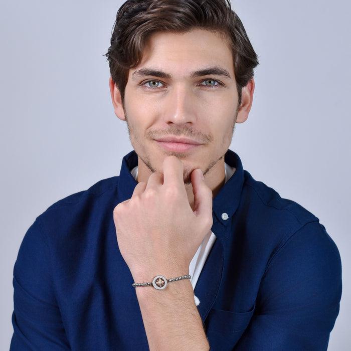 BRACELET HOMME EN ACIER AVEC ROSE DES VENTS IP ROSE