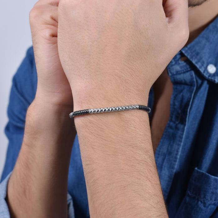 BRACELET HOMME EN ACIER AVEC HÉMATITE GRISE