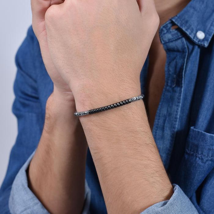 BRACELET HOMME EN ACIER AVEC PLAQUE IP NOIRE