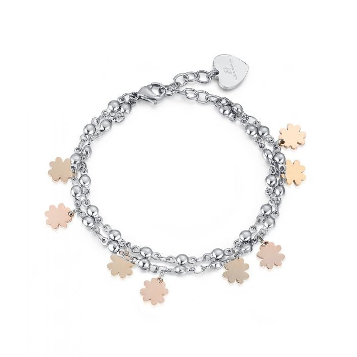Bracelet With Rosé Four Leaf Clovers