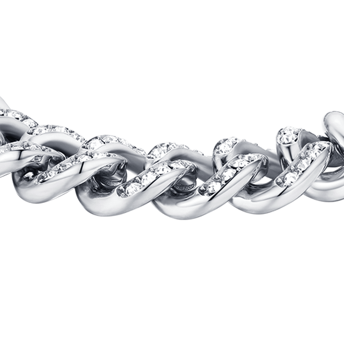 BRACELET FEMME EN ACIER AVEC MAILLON CHAÎNE EN CRISTAUX BLANCS