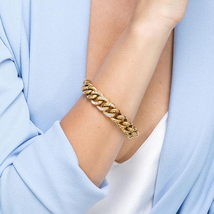 BRACELET FEMME EN ACIER AVEC MAILLON CHAÎNE EN CRISTAUX BLANCS