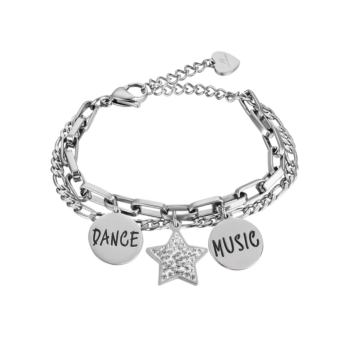 BRACCIALE DONNA IN ACCIAIO CON STELLA CON CRISTALLI BIANCHI E PIASTRE CON SMALTO