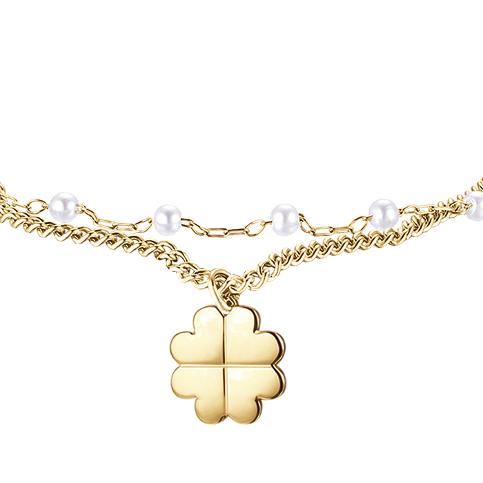 BRACELET FEMME EN ACIER DORÉ IP AVEC TRÈFLE À QUATRE FEUILLES