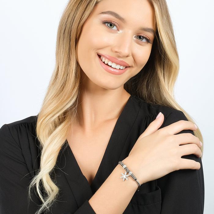 BRACELET FEMME EN ACIER AVEC FLEUR DE VIE ET ​​CRISTAUX BLANCS