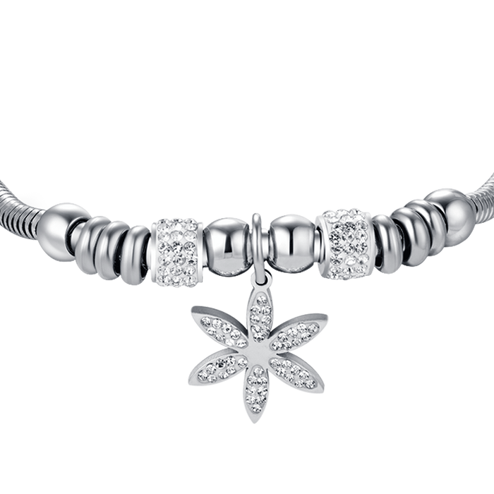 BRACELET FEMME EN ACIER AVEC FLEUR DE VIE ET ​​CRISTAUX BLANCS