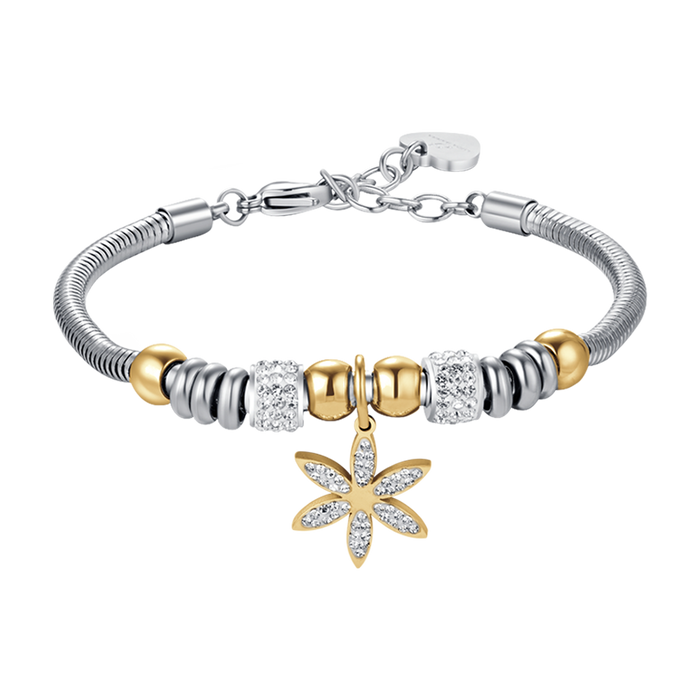 BRACELET FEMME EN ACIER AVEC FLEUR DE VIE ET ​​CRISTAUX BLANCS