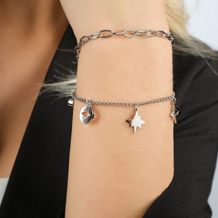 BRACCIALE DONNA IN ACCIAIO CON STELLE E CRISTALLI BIANCHI