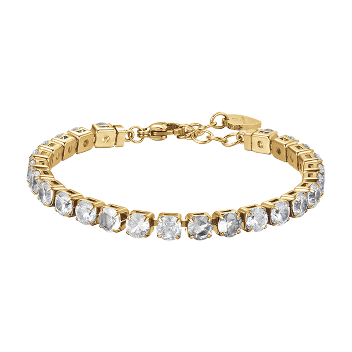 WOMEN'S TENNIS BRACELET IN IP GOLD STEEL WITH WHITE CRYSTALS