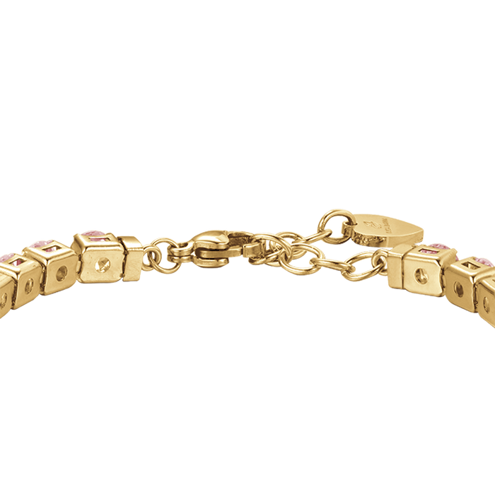 BRACCIALE TENNIS DONNA IN ACCIAIO IP GOLD CON CRISTALLI ROSA