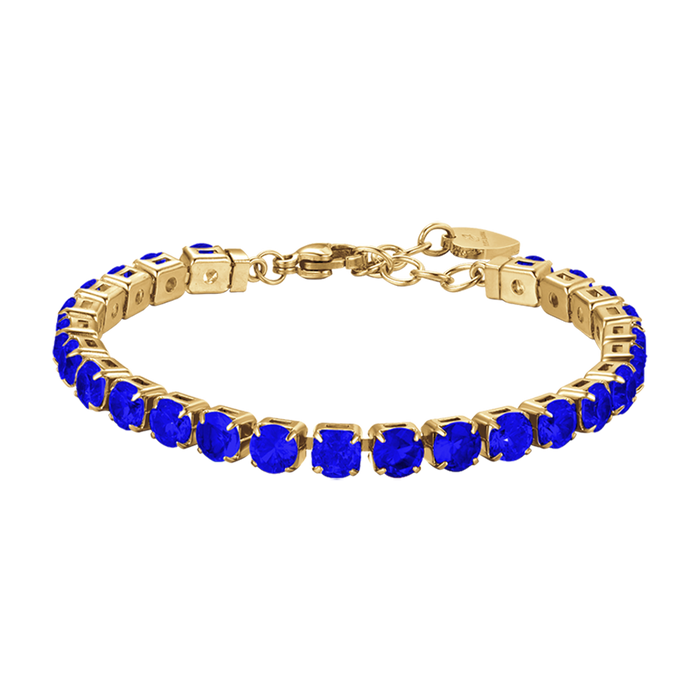 WOMEN'S TENNIS BRACELET IN IP GOLD STEEL WITH BLUE CRYSTALS