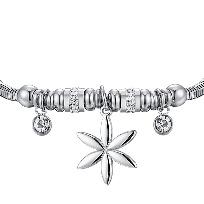 BRACCIALE DONNA IN ACCIAIO CON FIORE DELLA VITA E CRISTALLI BIANCHI