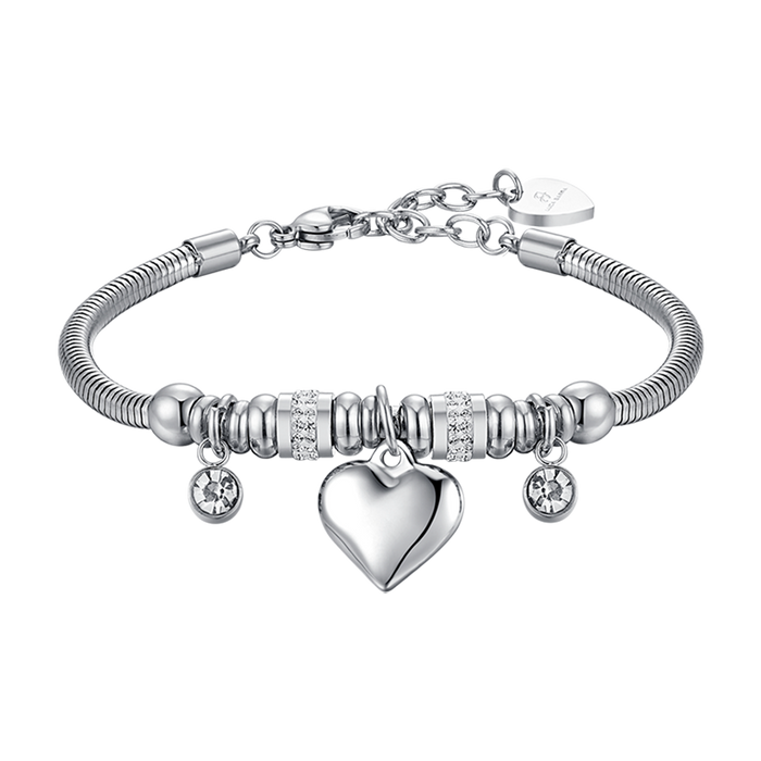 WOMEN'S STEEL BRACELET WITH HEART AND WHITE CRYSTALS