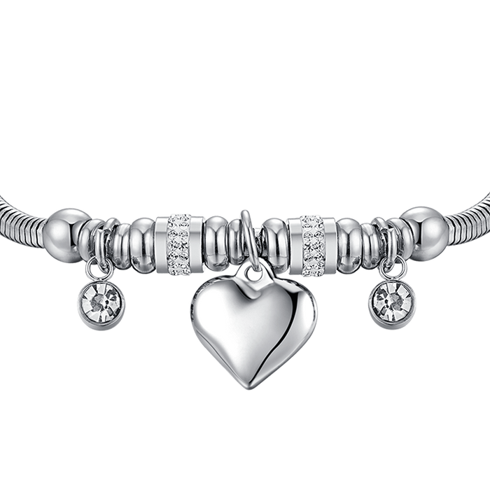 WOMEN'S STEEL BRACELET WITH HEART AND WHITE CRYSTALS