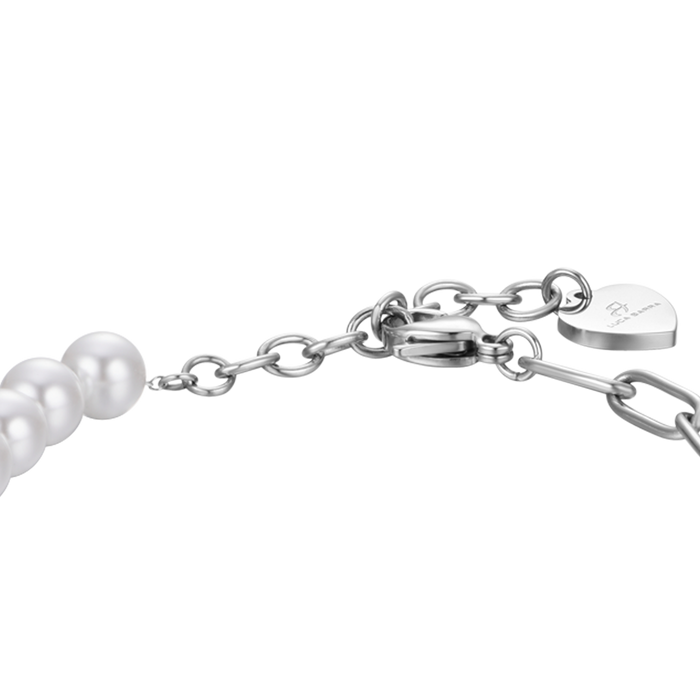 WOMEN'S STEEL BRACELET WITH WHITE PEARLS