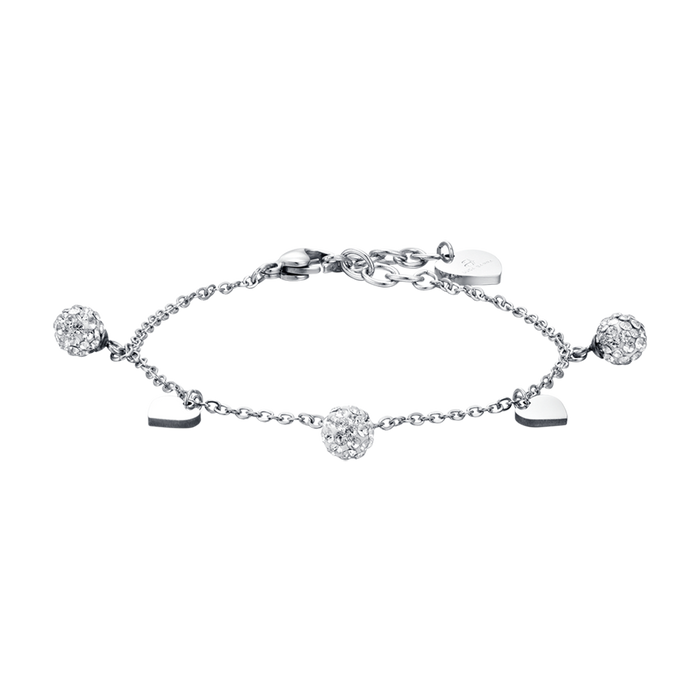 WOMEN'S STEEL BRACELET WITH HEARTS AND WHITE CRYSTALS