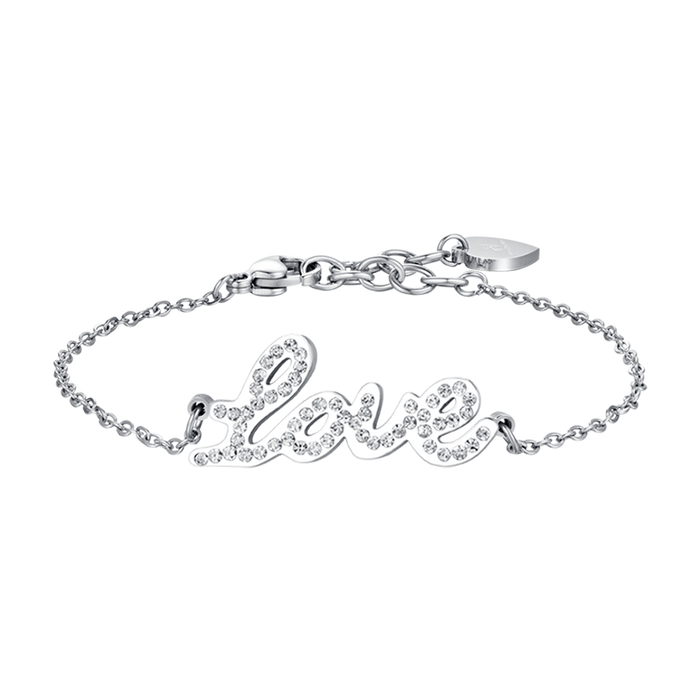 WOMEN'S STEEL BRACELET WITH LOVE WRITING WITH WHITE CRYSTALS