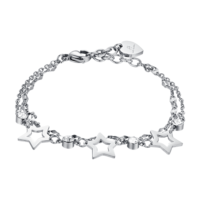 WOMEN'S MULTI-STRING BRACELET IN STEEL WITH OPENWORK STARS AND WHITE CRYSTALS
