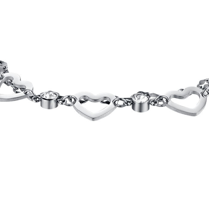 BRACCIALE DONNA MULTIFILO IN ACCIAIO CON CUORI TRAFORATI E CRISTALLI BIANCHI