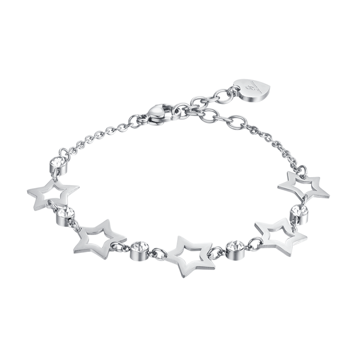 WOMEN'S STEEL BRACELET WITH PERFORATED STARS AND WHITE CRYSTALS