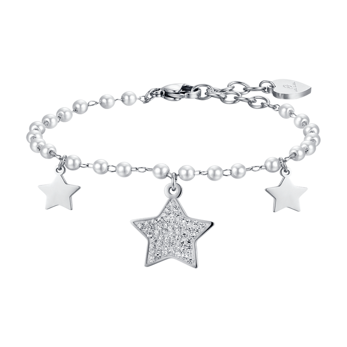 WOMEN'S STEEL BRACELET WITH WHITE PEARLS AND STARS