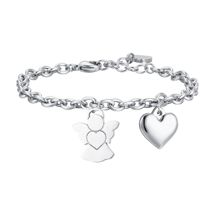 WOMEN'S STEEL BRACELET WITH ANGEL AND HEART CHARM