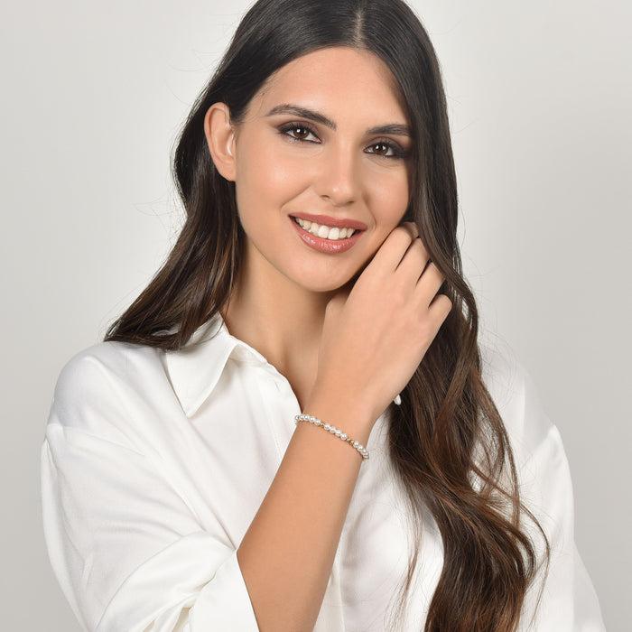 BRACELET FEMME EN ACIER DORÉ IP AVEC PERLES ET ÉLÉMENTS EN ACIER
