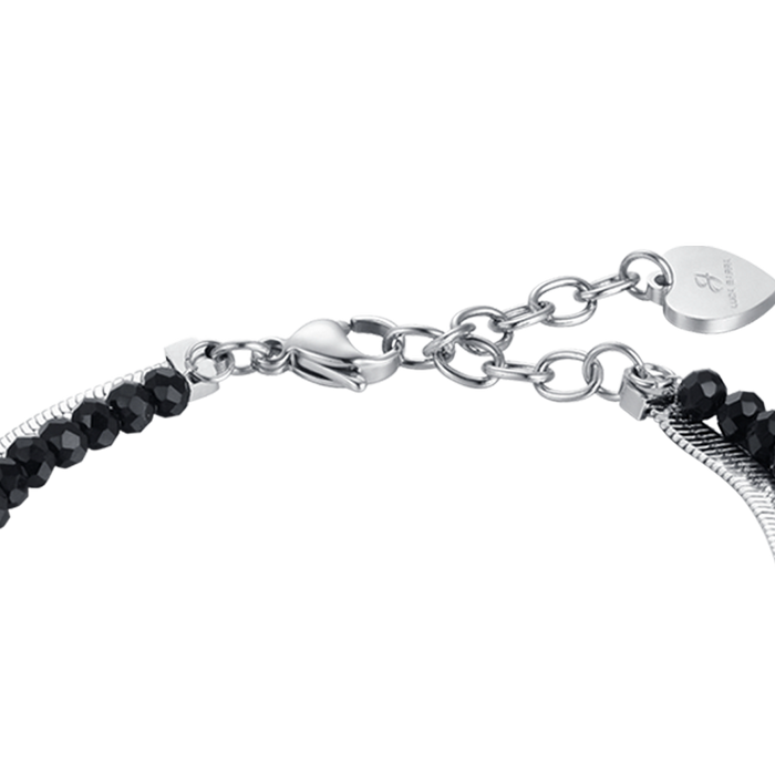 BRACELET FEMME MULTI-FILS EN ACIER AVEC CRISTAUX NOIRS ET COEURS