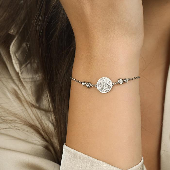 BRACELET EN ACIER POUR FEMME AVEC ÉLÉMENT EN CRISTAL BLANC