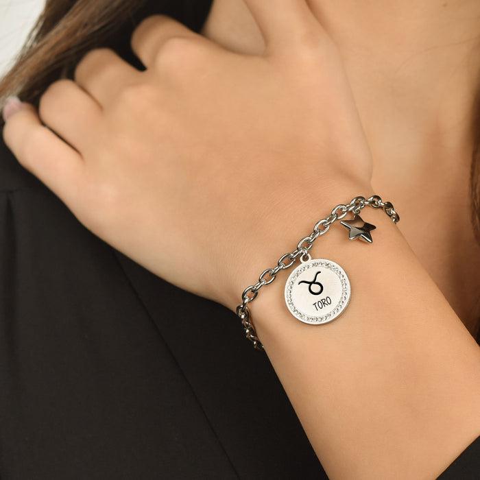 BRACELET ACIER FEMME SIGNE DU ZODIAQUE TAUREAU PLAQUE