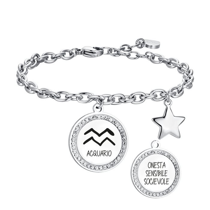 BRACCIALE DONNA IN ACCIAIO SEGNO ZODIACALE ACQUARIO PIASTRA